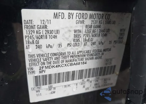 2012 Ford Edge Limited из США, поврежденный, VIN 2FMDK4KCXCBA68184